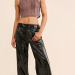 Free People  Star Crossed Lovers Straight Vegan Faux Leather Pants- Black - 12 Photo 0