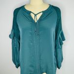 H by Halston Blouson Sleeve Tie Neck Top with Lace Inserts- Tide- XL- NWT Photo 1