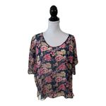 belle du jour Blouse Plus Size 2X Floral Keyhole Sheer Lace Multicolored Hi Low Photo 11