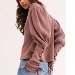 Free People Waffle Thermal Crew Medieval Lace Up Sleeves Pleated Shoulder XS Photo 1
