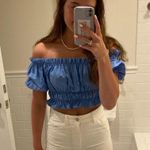 ZARA  Blue Off-The-Shoulder Top with Puff Sleeves Photo 0