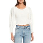 Free People Jasmine Tea Time Long Puff Lace Sleeve Open Back Top Ivory Medium Photo 5