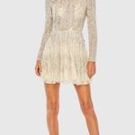Mac Duggal  5923  Womens Cream Silver High Neck Long Sleeve A Line Mini Dress Photo 0
