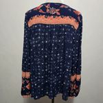 Wonderly  Blouse PS Petite Small Navy Floral Tie Neck Long Sleeve Bohemian Photo 4