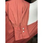 NEW Calligraphie Womens Coral Wrap Blouse Size L Long Sleeves Satin Crepe Boho Orange Size L Photo 7