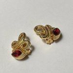 Swavorski Swarovski Crystal (Swan Signed) Gold Tone & Rudy Red Clip On Earrings Signed Photo 5