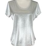 White House | Black Market WHBM Women’s Silver Velvet Shirt Blouse Size Small Photo 0