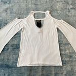 Chaser White Cold Shoulder Chest Back Cut Out Long Bell Sleeve Top Medium Photo 1