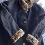 Leslie Fay Vintage Womens Sz L-XL Black Leopard Wool Long Coat Made in USA Photo 1