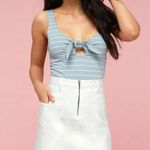 Lulus  white and blue stripe tie front body suit. Photo 1