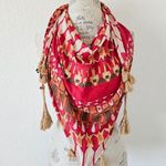 William Rast  Red and Tan Scarf Braided Tassels Geometric Flower Pattern Photo 0
