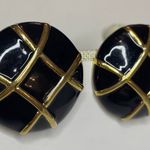 Vintage Courreges Paris Black Enamel And Gold Tone Earrings Clip On Photo 4