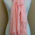 Modcloth Soft Lightweight Peach Pink Embroidered Mesh Lace  Scarf by Simonetta Photo 0