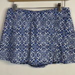 Lands' End  Tummy Control Swim Skirt Skirted Bottoms Blue Sea Majolica Tile 12 Photo 0
