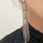 Vintage Unsigned Pavé Clear Rhinestones Drop Fringe Runway Statement Earrings Photo 1