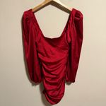 Oh Polly  Precious Jewel Ruched Puff Sleeve Satin Mini Dress Red Party- Size 6 Photo 5