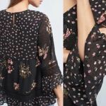 Anthropologie Maeve Steffy Bell Sleeve Floral Blouse in Black Combo sz small Photo 5