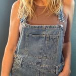 SheIn Denim Raw Hem Wide Cropped Overalls size Large Photo 1