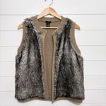 Ann Taylor Vest Women Brown Faux Fur Open Front Knit Size L P Photo 2