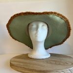 Pistil Joni Sun Oversized Wicker Fringe Trim Blue/Tan Beach Vacation Hat Blue Photo 1