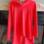 Comfy Neon Coral Knit High Low Scuba Hoodie Drape Neck Womens Medium Pullover Pink Photo 4