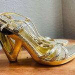 Guess by Marciano  GOLD SNAKESKIN HIGH HEEL SANDALS. ARCHITECTURAL HEEL size 5.5 Photo 0