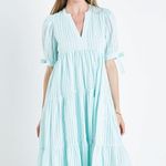 English Factory GINGHAM TIERED MIDI DRESS Medium NWT Mint color short sleeve Photo 0