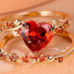 Heart Cut Red Zircon Gold Plated Engagement Ring Set Size 8 Bridal NWT Photo 0