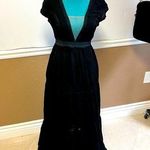 JO Brand Black Boho Maxi Dress – Deep V Neck, Cap Sleeve, Tiered Skirt – Size L Size L Photo 0