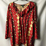 Ralph Lauren LAUREN WO SIZE 3X COTTON MODAL BLEND TOP RUFFLE ACCENT AZTEC PRINT Photo 1
