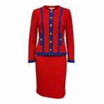 Vintage Castleberry Knit 2pc Skirt Suit Set Red Blue Trim Brass Buttons Size 8 Photo 10