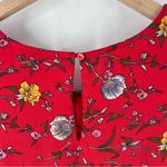 Skies Are Blue  Vibrant Red Floral Chiffon Lace Detail 3/4 Sleeve Shift Dress‎ M Photo 8