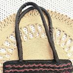 Vintage Black Satin Red Floral Top Handle Evening Bag Beaded Fringe Small Boho Photo 2