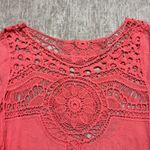 Women's Large XL Coral Crochet top embroidered crinkle so cute! Democracy? Orange Photo 3