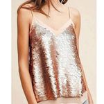 Moulinette Soeurs  Camisole Anthropologie Pink/Rose Gold Sequin Spaghetti Strap 8 Photo 8