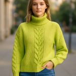 VERO MODA NWT   Cable Knit  Mock Neck Turtleneck Sweater  Lime Green Small Photo 0