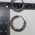 Gunmetal Hoop Earrings with Mesh Filled Crystals and Smokey Grey Stones Black Photo 7