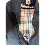 Saphirose Black Hooded Trench Coat Drawstring Waist Plaid Lined Size S Photo 11