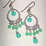 Elegant Silver Tone and Teal Green Beaded Boho Dangle Earrings Photo 0