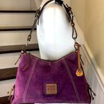 Dooney & Bourke DOONEY BURKE Purple Suede Brown Leather Hobo Shoulder Bag w Dooney Duck HangTag Photo 0