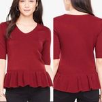 Ann Taylor Red Maroon Elbow Sleeve Wool Blend Peplum Sweater Photo 1