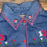 Vintage Back To School Embroidered Denim Shirt with Colorful Accents Blue Photo 3