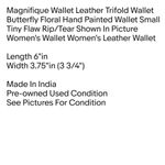 Magnifique Wallet Leather Trifold Wallet Butterfly Floral Hand Painted Wallet Green Photo 1