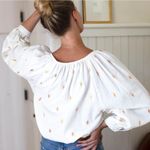 Emerson Fry India Collection Frances White Gold Print Blouse L Boho Peasant Top Size L Photo 2