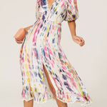 Hemant and Nandita Jorah Multicolor Tie Dye Print V-Neck Puff Sleeve Midi Dress S Photo 0