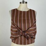 J.O.A. Brown Stripe Knot Crop Top Photo 2