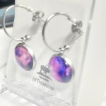 Purple and Pink Nebula Galaxy Hoop Earrings Photo 2