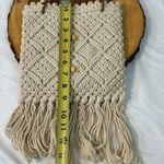 Boho‎ Macrame Purse, Ivory Cotton with Leather Straps, Long Fringe Photo 4