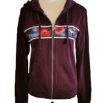 Vintage Y2k 1990's PINK Burgandy Floral Dog Long Sleeve Full Zip Hoodie Medium Purple Photo 1