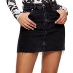 TOP SHOP Black Denim Jean Miniskirt with Raw Frayed Hem Size 12 Photo 0